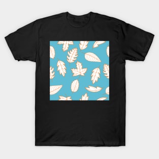 Leaves Pattern - White and Orange on Teal T-Shirt